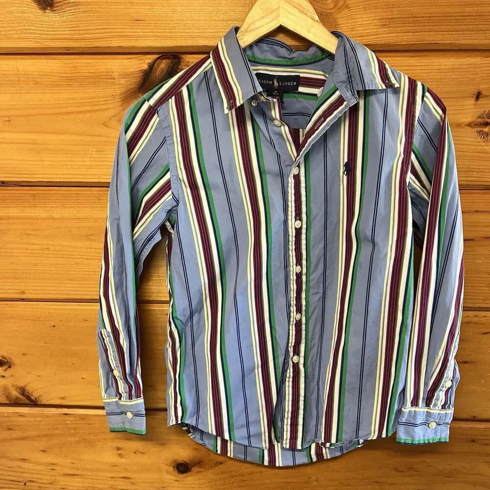 Ralph Lauren Shirt Boys Medium 10-12 Striped Button Down Long Sleeve Dress Shirt